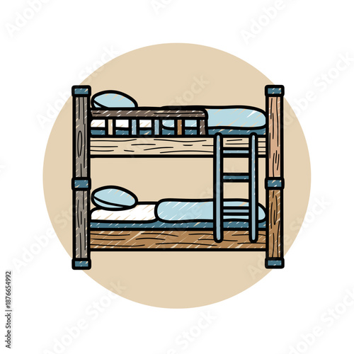bunk bed vector illustration in minimalist flat style on white background. Used for kids rooms, furniture and interiors