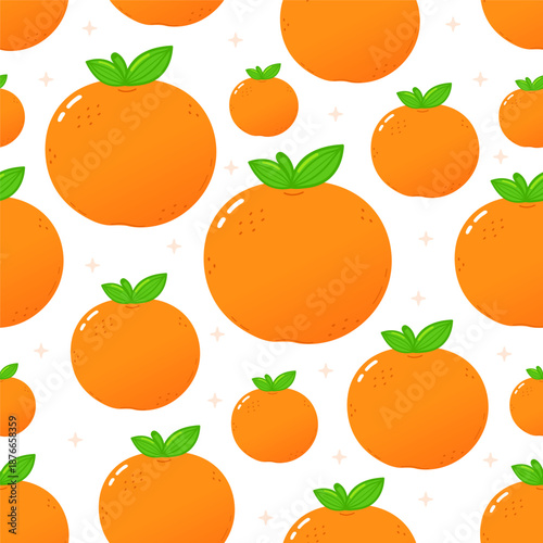 Refreshing tangerines seamless pattern with cute cartoon style