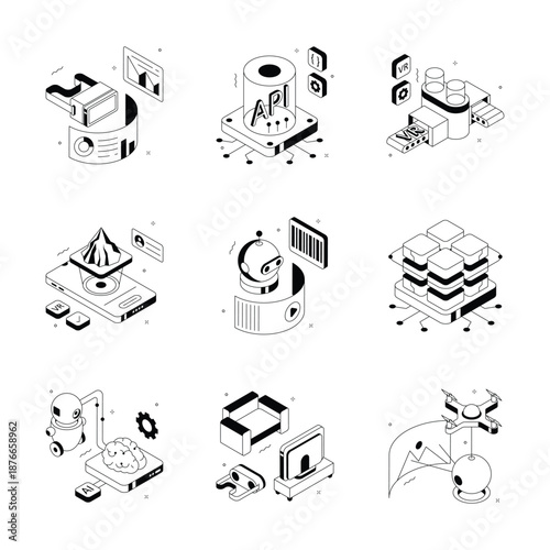 Grab this trendy isometric illustrations set of modern technology, editable vectors