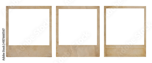 vintage empty polaroid photo frames isolated on transparent background in a png file with retro aged paper texture and blank space for images