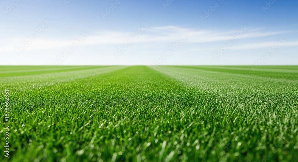 Obraz premium A vibrant green lawn with a clear blue sky in the background.