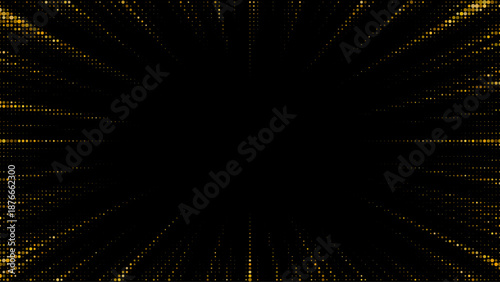 Radiant gold sunburst features halftone dot pattern with glowing rays, sparkle dust, and gradient texture perfect for celebration designs, party invitations, or festive backgrounds