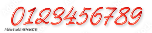 Red 3D balloon numbers isolated white background perfect for birthday celebrations and festive designs with vibrant glossy finish and playful character