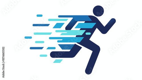 A businessman silhouette icon depicts a person running up a ladder or stairs as a 3d vector illustration symbol of competition and success in a fast-paced work race concept