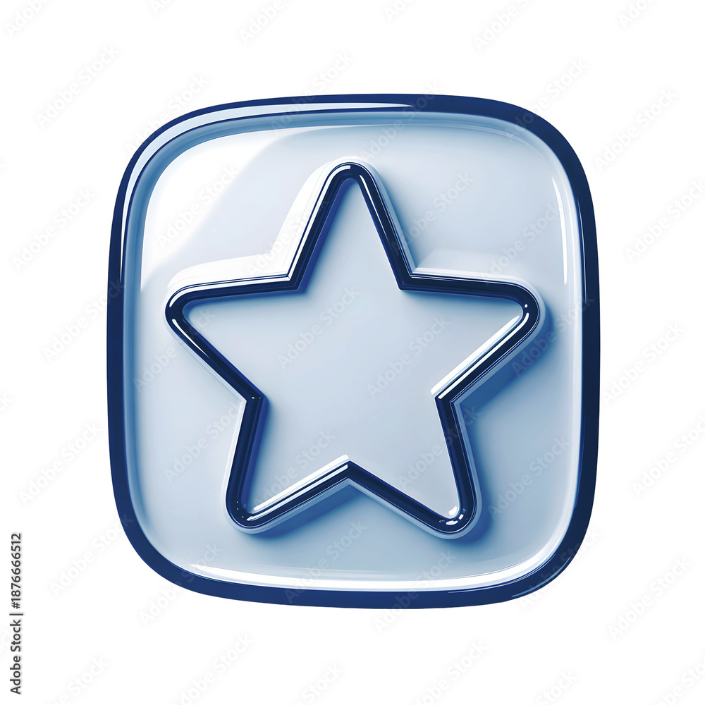 Obraz premium 3D white glass star rating icon, glossy translucent button, cut-out with background removal Transparent Background