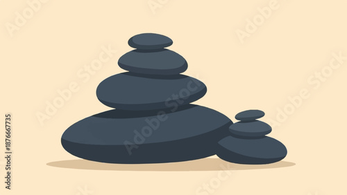 Stacked dark grey stones, one tall, one short, on a light tan background with shadow