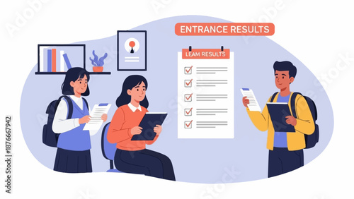 Students anxiously await their entrance exam results on a displayed list