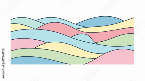 Pastel-colored abstract waves create a soft, flowing landscape with gentle curves and a dreamy aesthetic