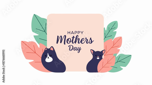 Happy Mothers Day with cute cats peeking from behind leaves