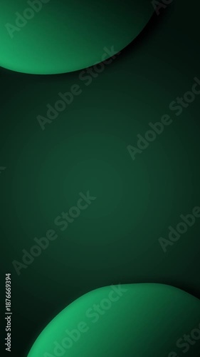 Abstract shapes float in a dark green gradient background to create a modern minimalist composition.