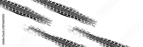 Tire track. Car, bike, motorcycle tyre mark with grunge effect isolated on white background. Wheel footprint on the road. Top view of rubber protector mark