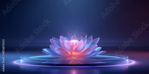 A serene scene of lotus flowers blooming 