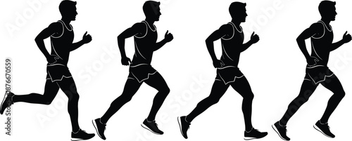 Vector illustration of running silhouettes—symbols for motion, stride, athleticism, energy, training, posture, performance, and dynamic sports movement design