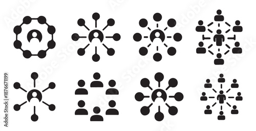 Social network icons collection displaying connection people community organization and relationship structures set graphic