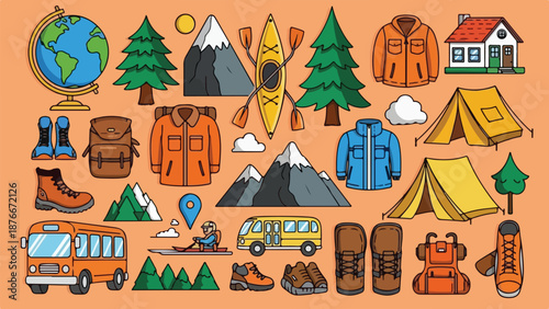 Vector illustration of camping and outdoor adventure elements