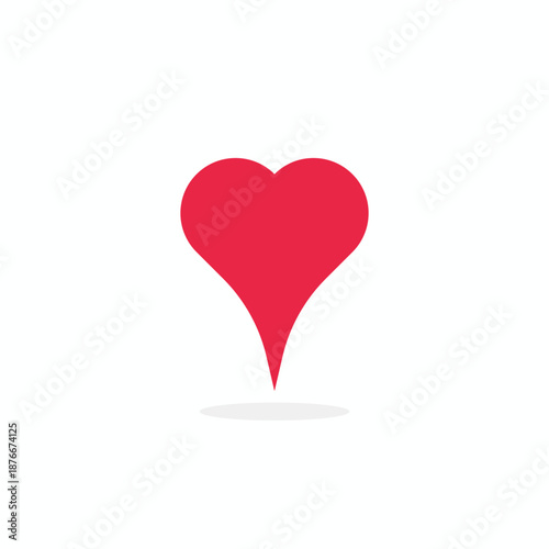 Red heart shape map pin icon isolated on white. Unique minimalist location marker for romantic destinations, wedding maps, and dating applications. Creative flat vector navigation symbol
