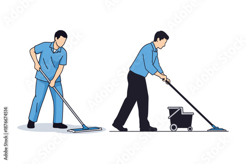 Cleaning Service Workers Mopping the Floor vector Illustration.