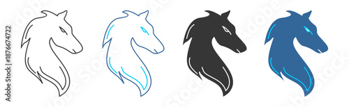 horse icon set multiple style collection	