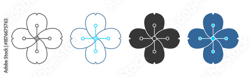 cherry blossom icon set multiple style collection	