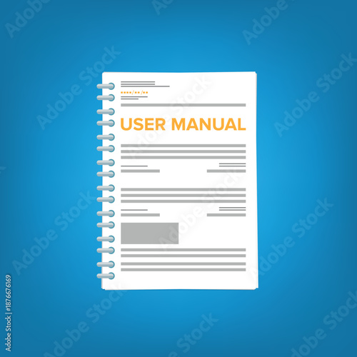 User manual guide book, guidance manual instruction textbook, specification user tutorial document	