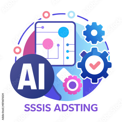 AI technology concept with gears and mobile device graphics