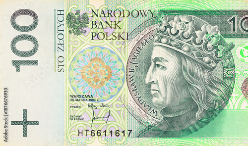 Schilderij op canvas Authentic Poland currency banknote denomination 100 zloty approved by Narodowy B