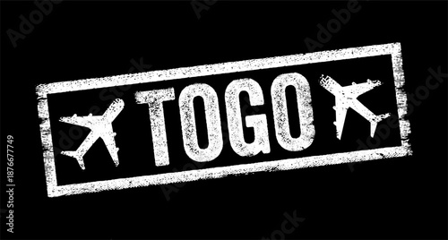 Togo - is a country in West Africa, text emblem stamp with airplane