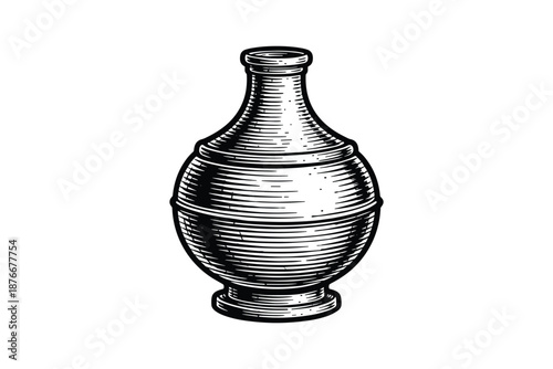 Engraved vintage vase vector illustration, decorative antique bottle art isolated on white background