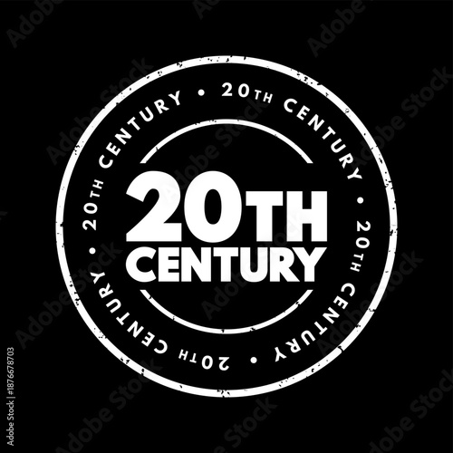20th Century vintage stamp design showing bold 20th Century text inside a circular seal layout symbolizing historical era timeline heritage period marking and classic typographic emblem style