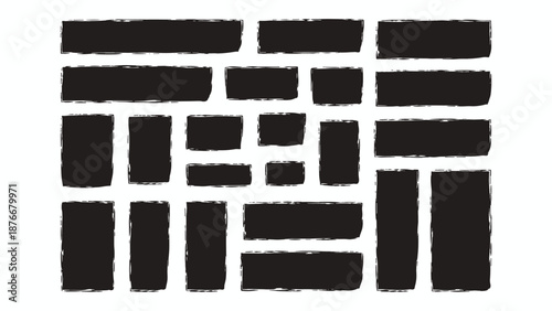 Black Paint Stroke Rectangle Label Set Vector
