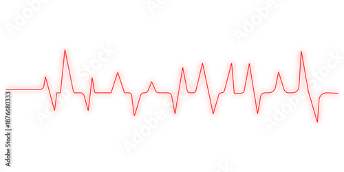 Red ECG heartbeat line on white background. Electrocardiogram pulse waveform illustration representing heart rate, medical monitoring, healthcare, cardiology and vital signs concept.