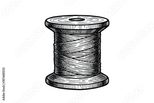 Thread Spool Sketch Style Vector Illustration of a Sewing Bobbin