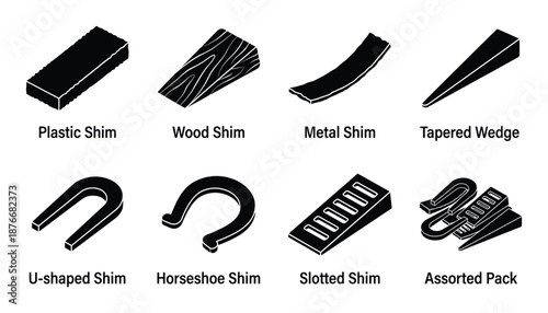 Assortment of Plastic, Wood, Metal, U-shaped, Horseshoe, Slotted Shims and Tapered Wedges Set