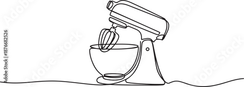 One continuous line drawing of electric stand mixer home appliance for making bakery batter. Electricity household gadget template concept. one line Icon drawing