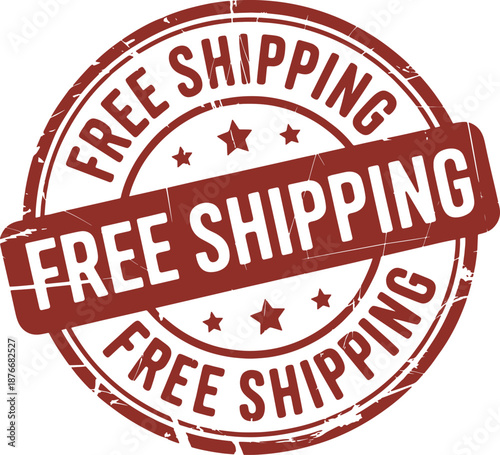 Vintage red free shipping stamp design with stars isolated on transparent background