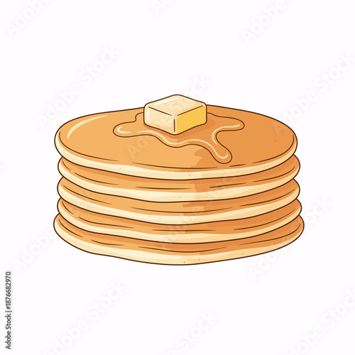 Stack of pancakes with butter on top in a simple style - Concept of Pancake Week  