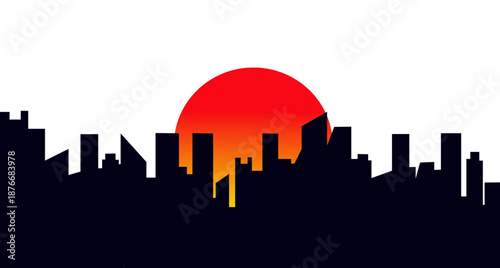 Minimalist Cityscape Silhouette at Sunset A Striking Graphic Illustration