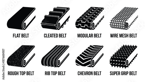 Different Types of Conveyor Belts: Flat, Cleated, Modular, Wire Mesh, Rough Top, Rib Top, Chevron, and Super Grip