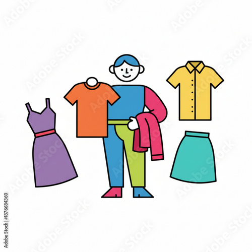 Collection of clothes hanging on rack for wardrobe and fashion.