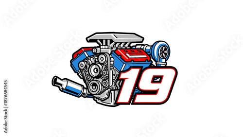 Turbocharged V8 Engine with Racing Number 19.