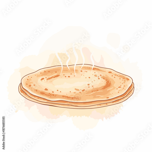 Hot, freshly cooked pancake on watercolor background, concept of Pancake Day  