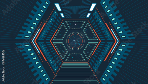 space ship inside decoration with outer space view 