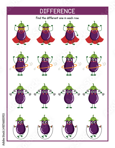 Eggplant Vegetable Cartoon Character Fitness Activity Worksheet