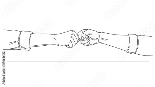 Linear style fist bump gesture in monochrome for unity and friendship themes