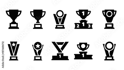 Collection of black silhouette trophy designs for awards and achievements