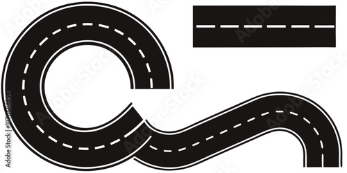 vector illustration of a road. City street road seamless elements set. Roads parts pieces builder : straight, curved, crossing, roundabout.