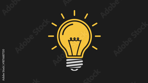 Bright yellow lightbulb icon on dark background with simple design