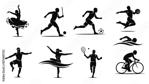 Dynamic silhouettes of athletes in action highlighting various sports