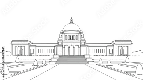 Elegant classical building with dome and columns in linear style