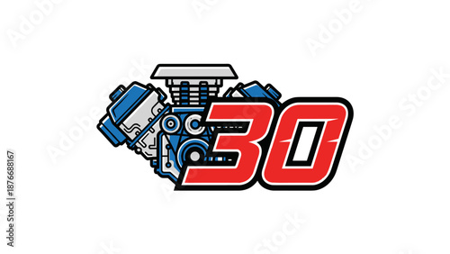 V8 Engine with Number 30 Logo - Automotive Racing Power.